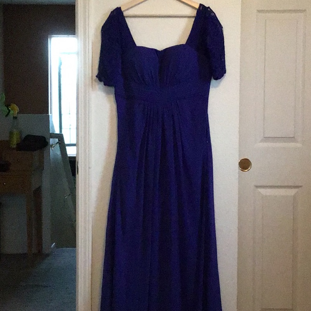 Blue Dress with Short Lace Sleeves